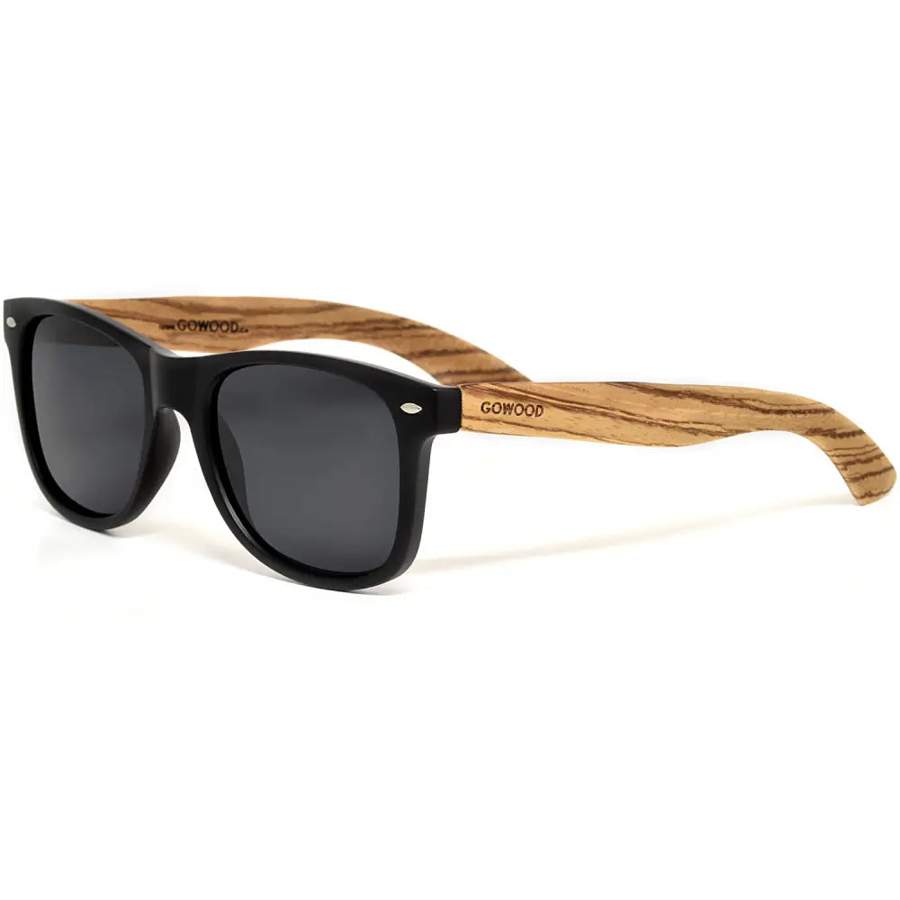 Zebra wood classic style sunglasses with black polarized lenses Nexellus