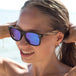 Zebra wood classic style sunglasses with blue mirrored