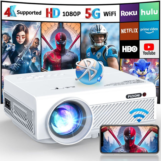 Projector with WiFi and Bluetooth, 5G WiFi Native 1080P Outdoor Projector 10000L Support 4K, Portable Movie Projector with Screen and Max 300", for iOS/Android/Laptop/TV Stick/HDMI/USB/VGA/TF - Nexellus