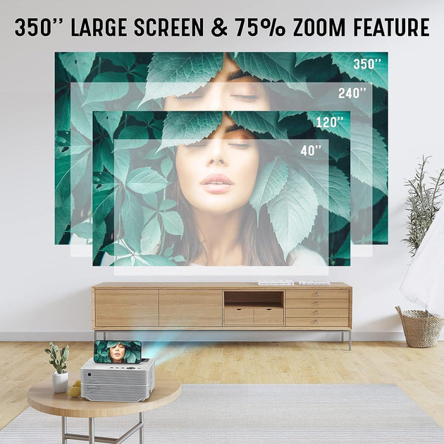 VIZONY Mini Projector with 5G WiFi and Bluetooth, 20000L 600ANSI Full HD Native 1080P Projector, Support 4k & 350" Display with Carry Case, Outdoor Movie Projector Compatible w/Phone/TV Stick/Laptop, - Nexellus